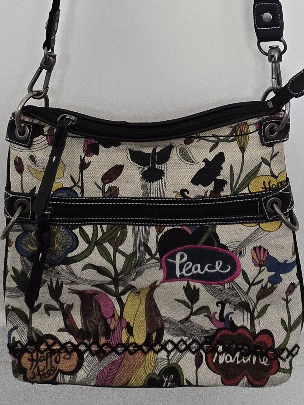 Sacroots Peace and Love Canvas Crossbody Bag - Black Trim